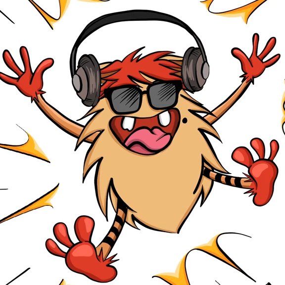 Mono de óculos escuros e fones de ouvido, com cara sorridente, e os pés e as mãos abertos, como se estivesse se divertindo muito!